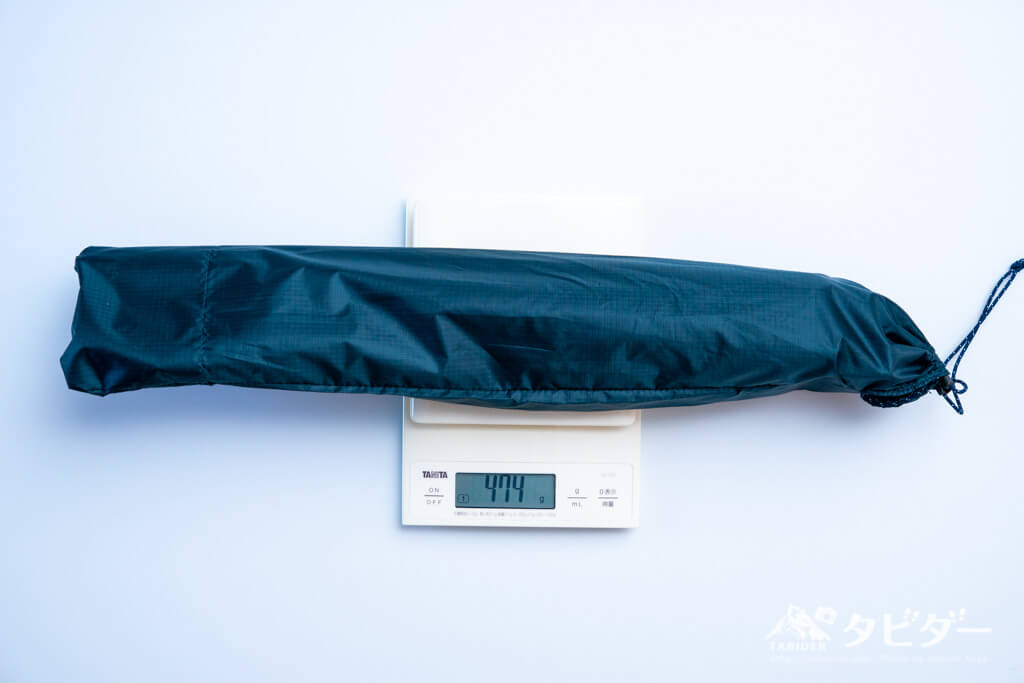 ムーンライト1型のテントポールの実測重量は474g